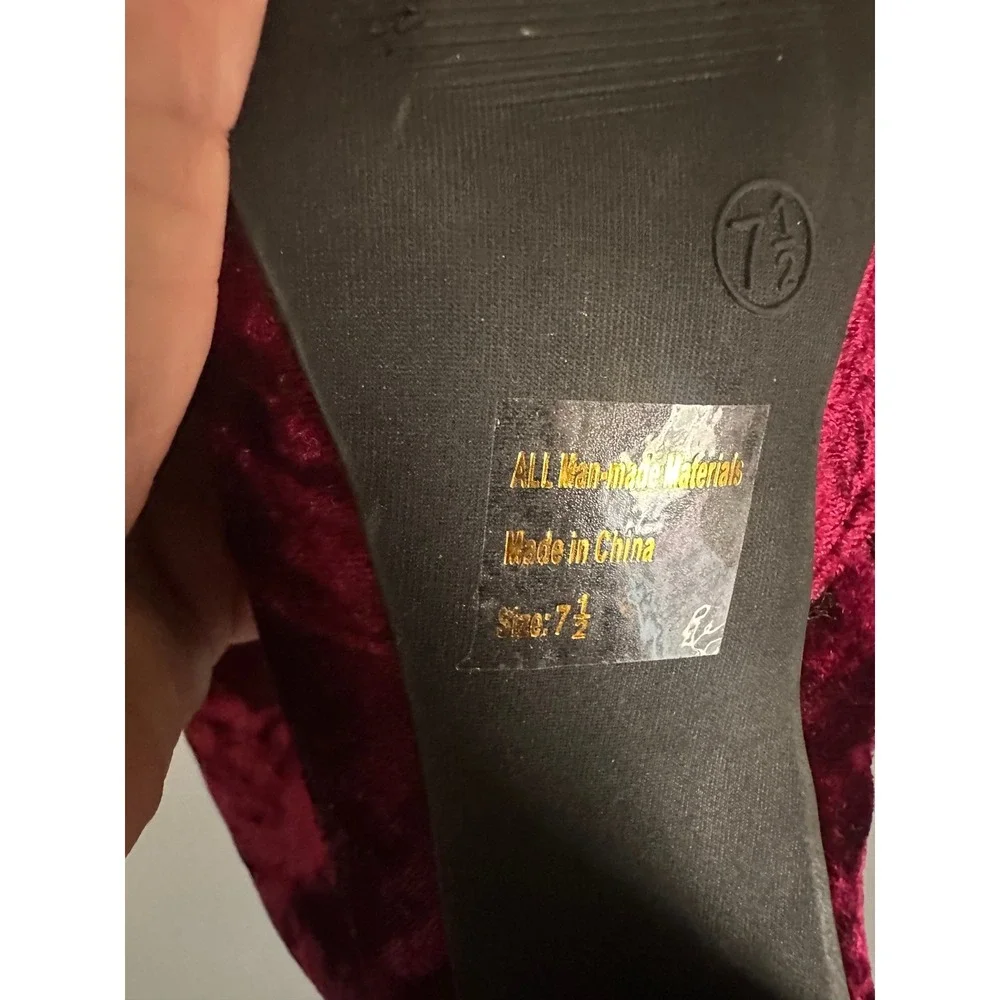 Burgundy Crushed Velvet Over The Knee Boots Block Heel Pointed Toe Size 7.5
